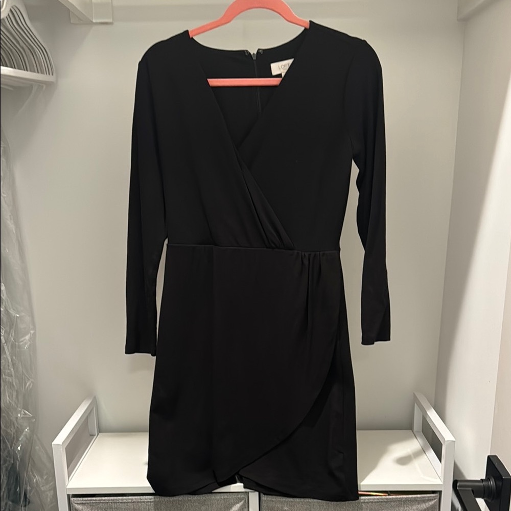 LOFT Black Ruched Wrap Long Sleeve Dress